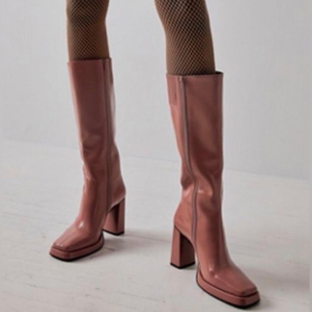 Jeffrey Campbell Maximal Block Heel Platform Knee High Boots in Pink - NWT